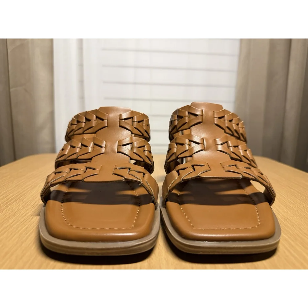Marc Fisher Womens Slip on Braided Strappy Sandals Mules Sz 9.5 M Brown Cognac
